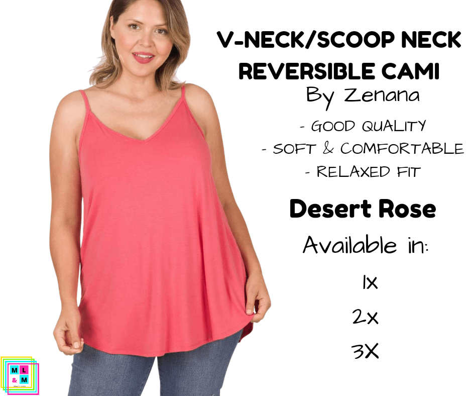 PLUS V-Neck/Scoop Neck Reversible Cami - Desert Rose-Tank Top-Stay Foxy Boutique, Florissant, Missouri