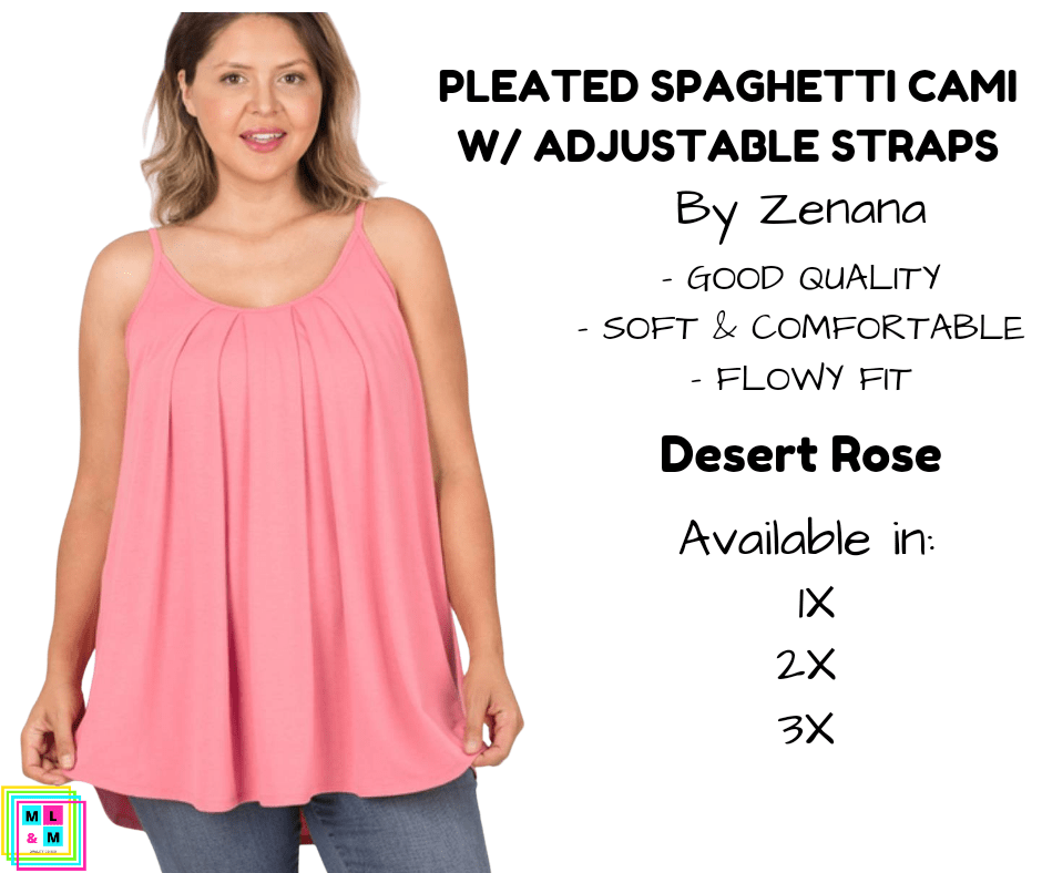 PLUS Pleated Spaghetti Strap Cami - Desert Rose-Tank Top-Stay Foxy Boutique, Florissant, Missouri