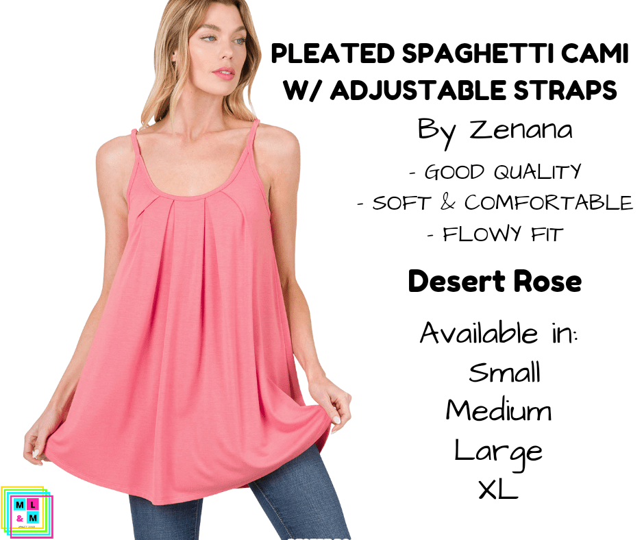 Pleated Spaghetti Strap Cami - Desert Rose-Tank Top-Stay Foxy Boutique, Florissant, Missouri