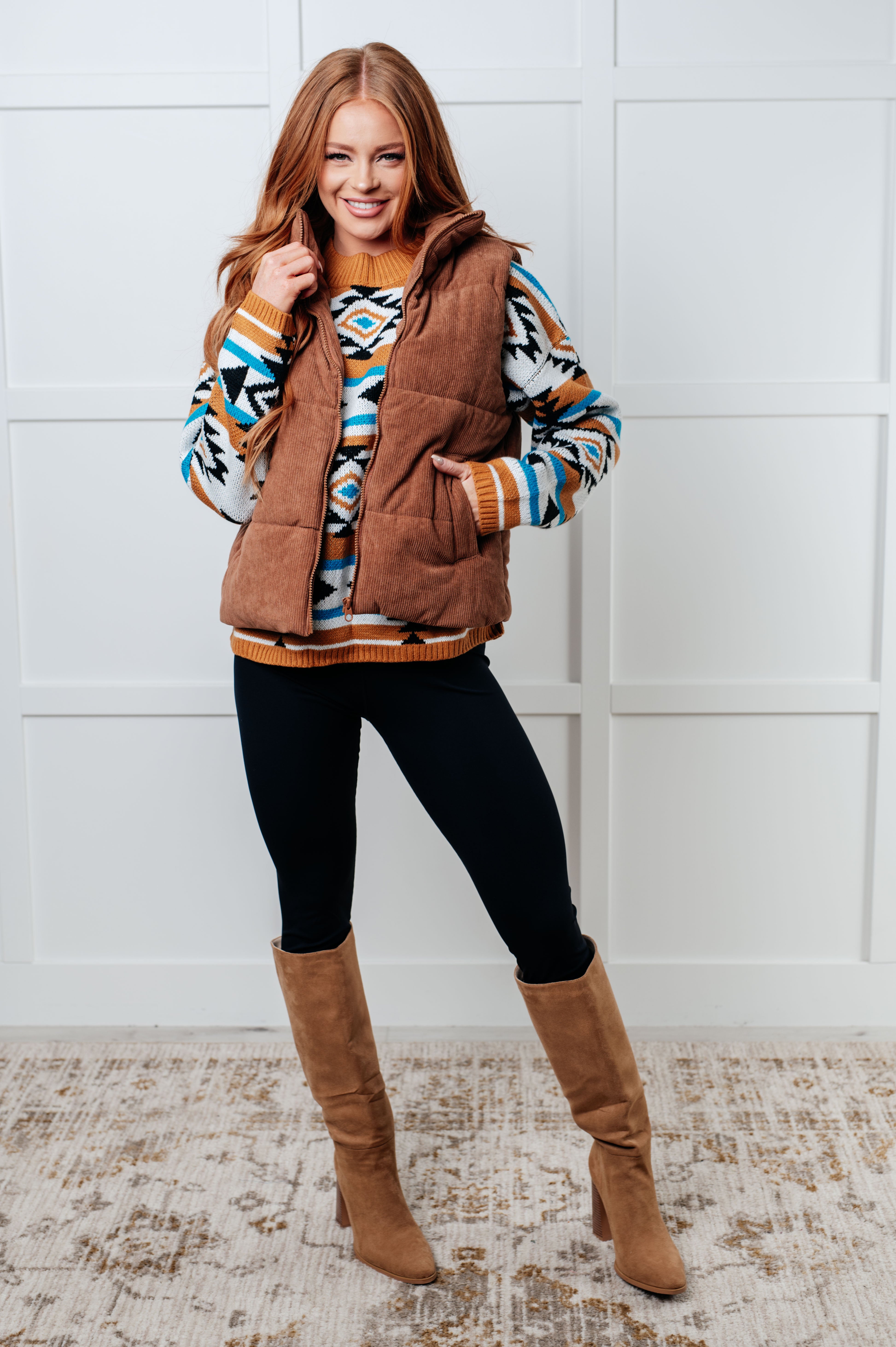 Desert Vibes Geometric Striped Sweater-Tops-Stay Foxy Boutique, Florissant, Missouri