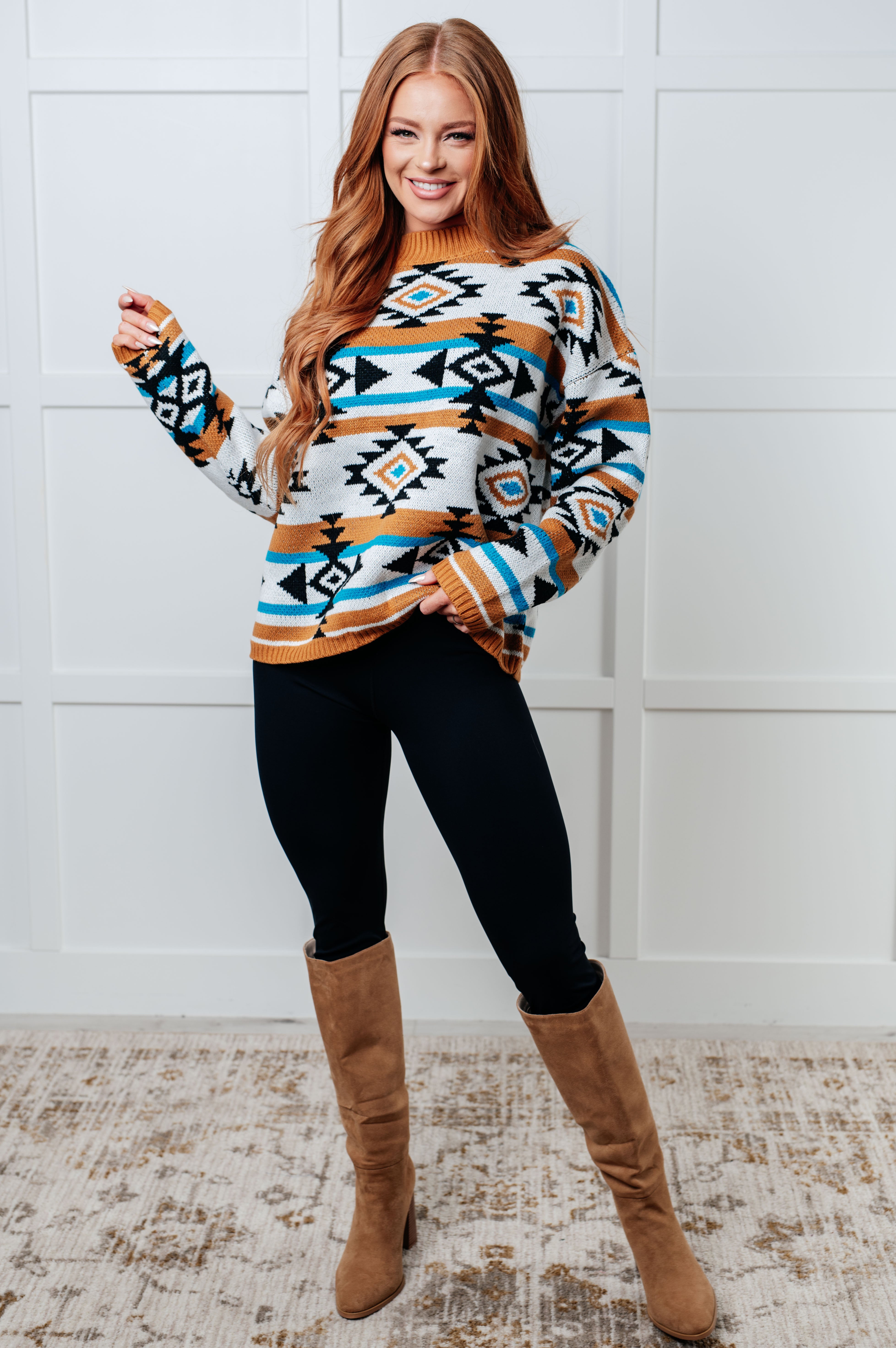 Desert Vibes Geometric Striped Sweater-Tops-Stay Foxy Boutique, Florissant, Missouri