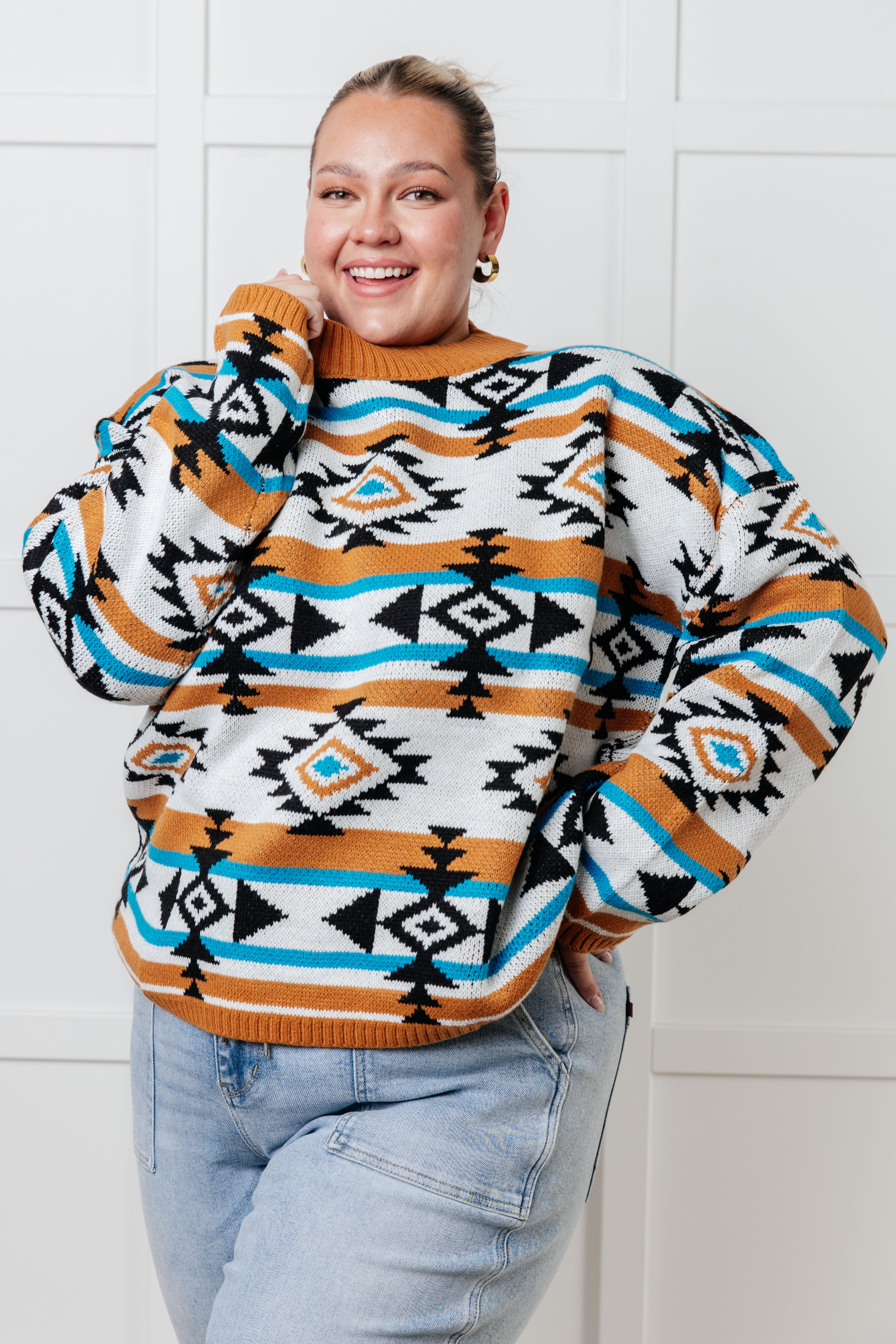 Desert Vibes Geometric Striped Sweater-Tops-Stay Foxy Boutique, Florissant, Missouri