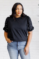 Diamonds and Pearls Puff Sleeve Top in Black-Tops-Stay Foxy Boutique, Florissant, Missouri