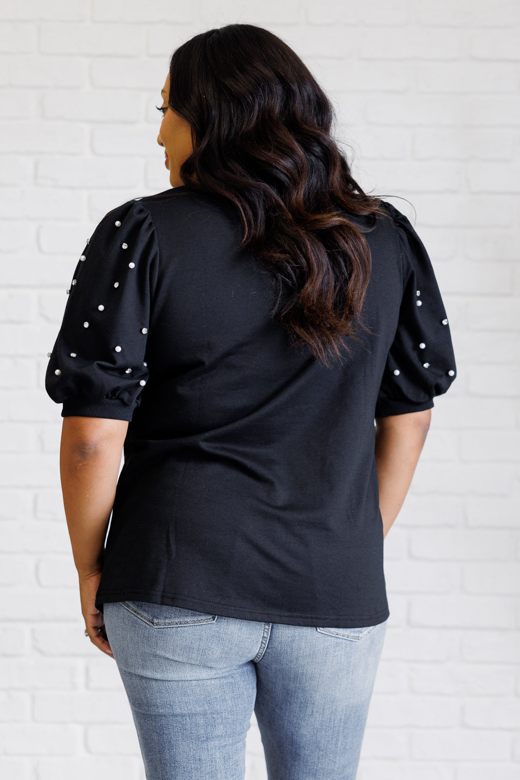 Diamonds and Pearls Puff Sleeve Top in Black-Tops-Stay Foxy Boutique, Florissant, Missouri