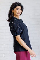 Diamonds and Pearls Puff Sleeve Top in Black-Tops-Stay Foxy Boutique, Florissant, Missouri