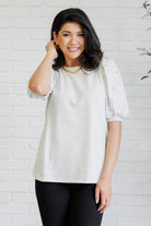 Diamonds and Pearls Puff Sleeve Top in Light Grey-Tops-Stay Foxy Boutique, Florissant, Missouri