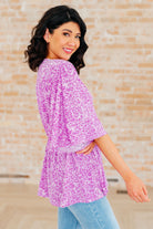 Dreamer Peplum Top in Lavender Leopard-Tops-Stay Foxy Boutique, Florissant, Missouri