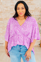 Dreamer Peplum Top in Lavender Leopard-Tops-Stay Foxy Boutique, Florissant, Missouri