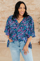 Dreamer Peplum Top in Navy and Lavender Animal Print-Tops-Stay Foxy Boutique, Florissant, Missouri