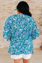 Dreamer Peplum Top in Navy and Mint Floral-Tops-Stay Foxy Boutique, Florissant, Missouri