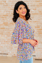 Dreamer Peplum Top in Purple Retro Ditsy Floral-Tops-Stay Foxy Boutique, Florissant, Missouri