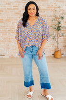 Dreamer Peplum Top in Purple Retro Ditsy Floral-Tops-Stay Foxy Boutique, Florissant, Missouri