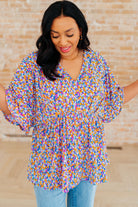 Dreamer Peplum Top in Purple Retro Ditsy Floral-Tops-Stay Foxy Boutique, Florissant, Missouri