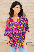 Dreamer Peplum Top in Purple and Pink Floral-Tops-Stay Foxy Boutique, Florissant, Missouri