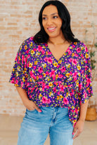 Dreamer Peplum Top in Purple and Pink Floral-Tops-Stay Foxy Boutique, Florissant, Missouri