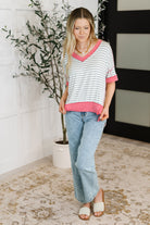 Dressed to Chill V-Neck Top in Heather/Grey/Ivory/Pink-Womens-Stay Foxy Boutique, Florissant, Missouri