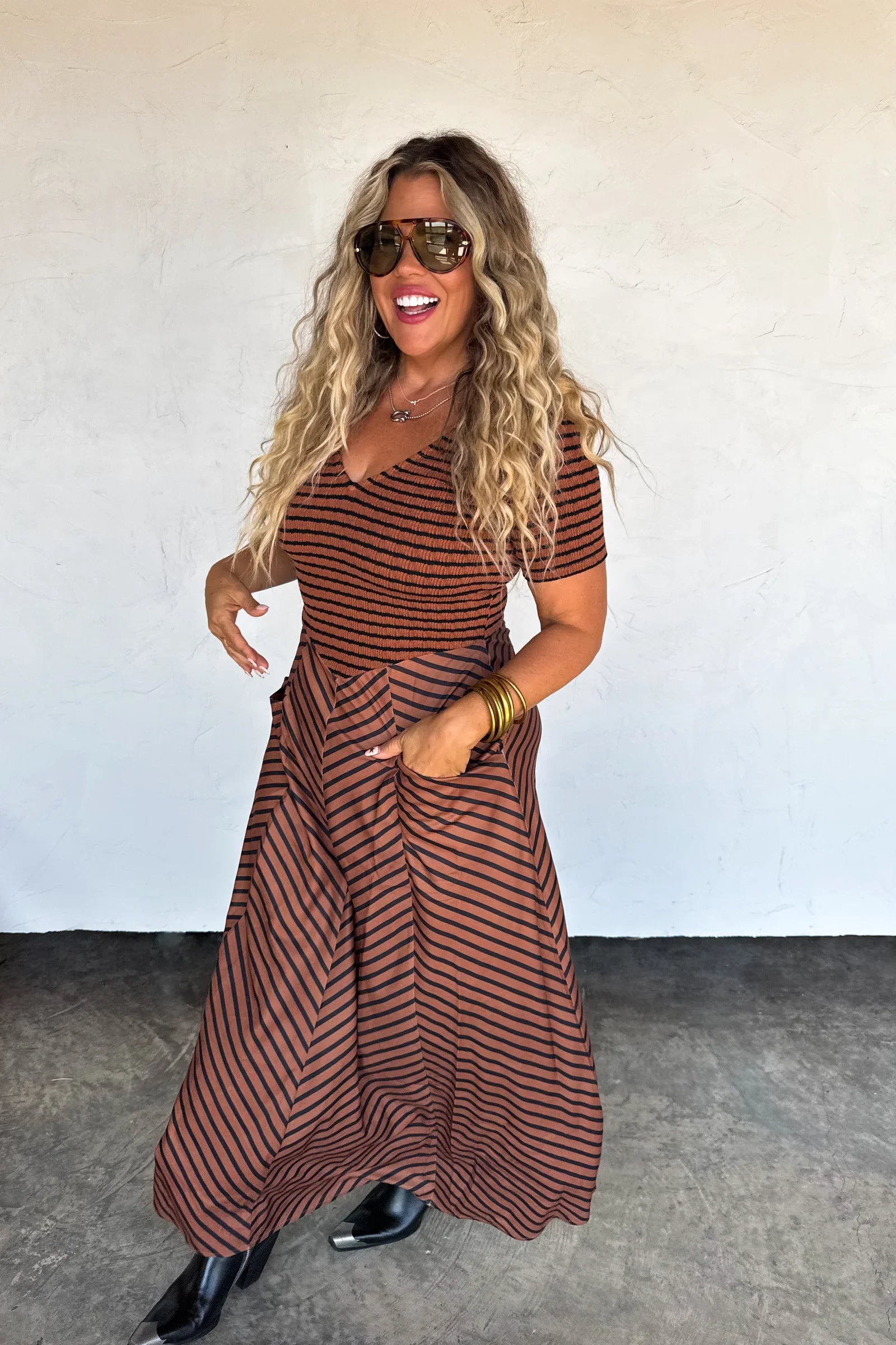 PREORDER: Calista Stripe Dress-Womens-Stay Foxy Boutique, Florissant, Missouri