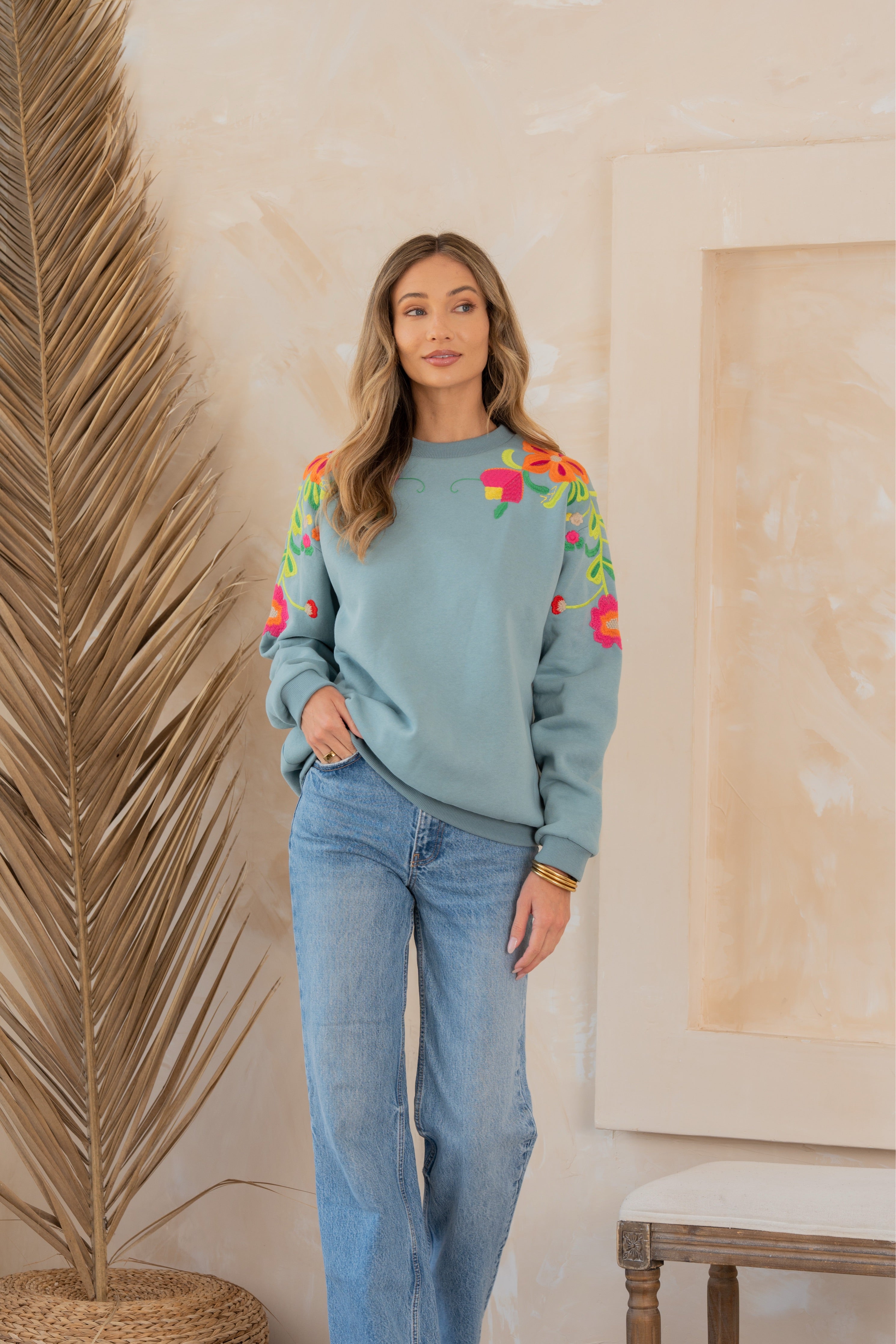 Floral Embroidered Sweatshirt-Womens-Stay Foxy Boutique, Florissant, Missouri