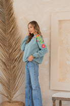 Floral Embroidered Sweatshirt-Womens-Stay Foxy Boutique, Florissant, Missouri
