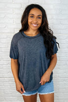 Easy Style Basic Mineral Wash Top in Ash Black-Womens-Stay Foxy Boutique, Florissant, Missouri