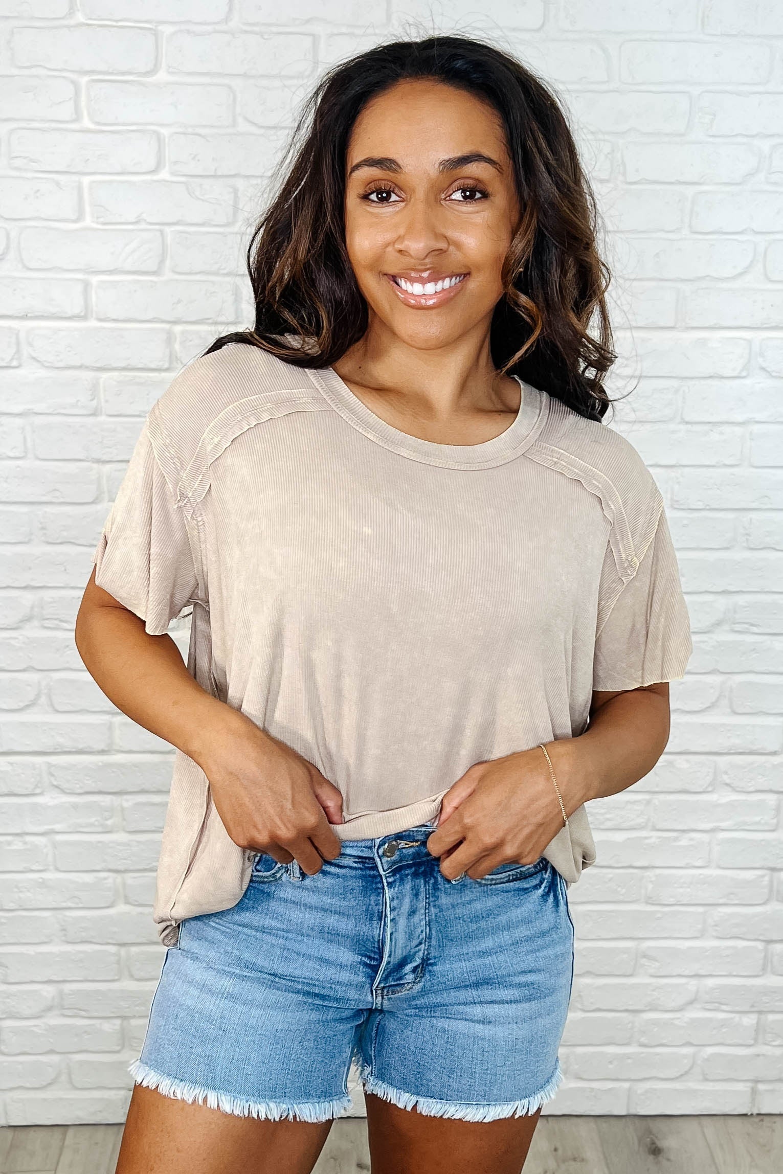 Easy Style Basic Mineral Wash Top in Ash Mocha-Womens-Stay Foxy Boutique, Florissant, Missouri