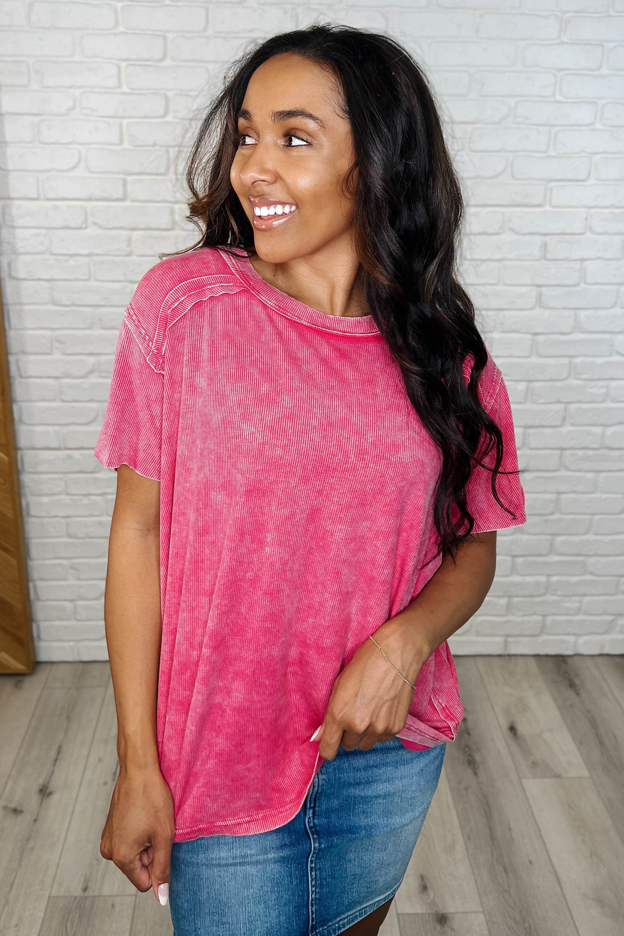 Easy Style Basic Mineral Wash Top in Hot Pink-Womens-Stay Foxy Boutique, Florissant, Missouri