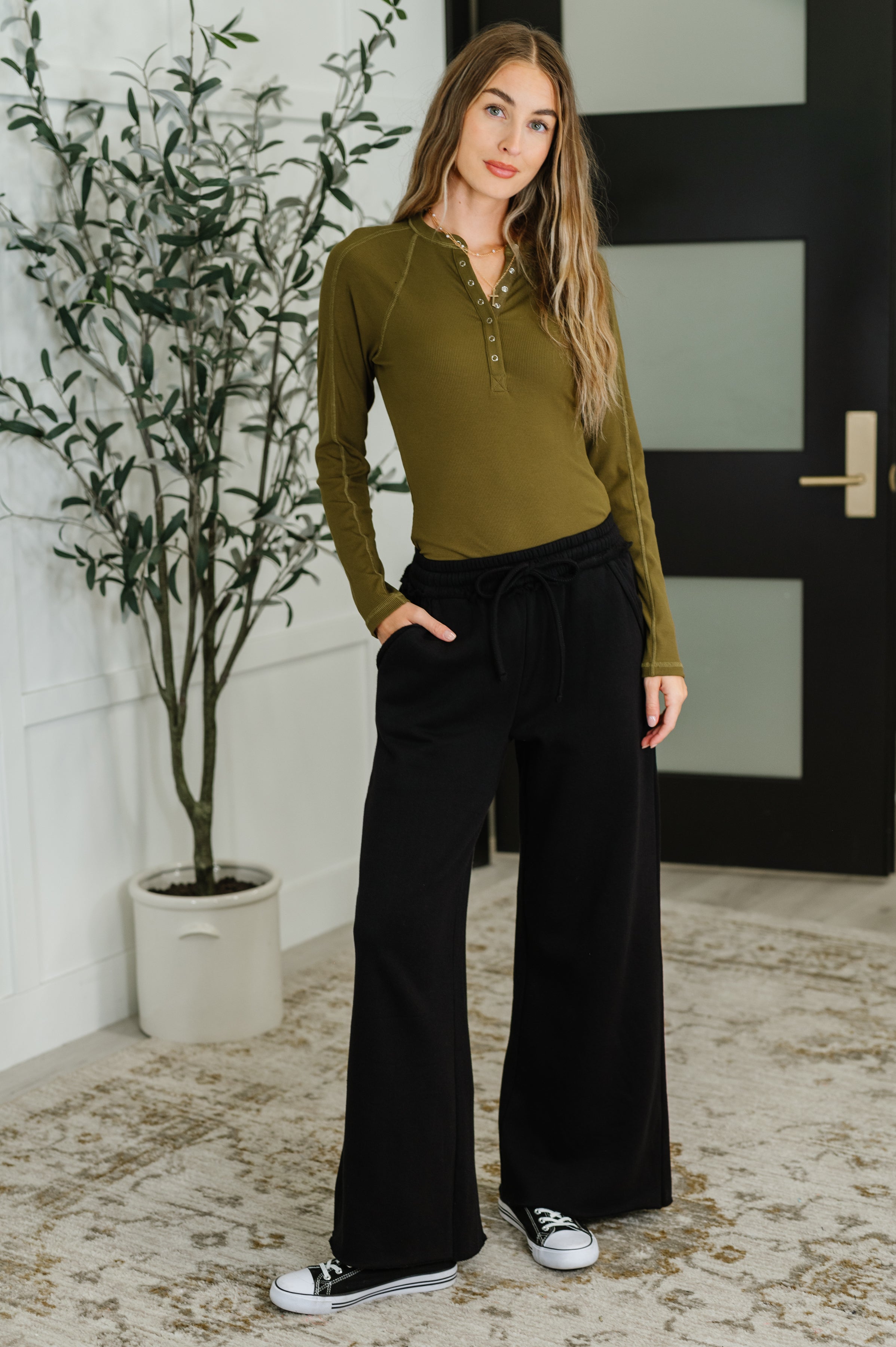 Effortless Edge Knit Henley Top in Camo Green-Womens-Stay Foxy Boutique, Florissant, Missouri
