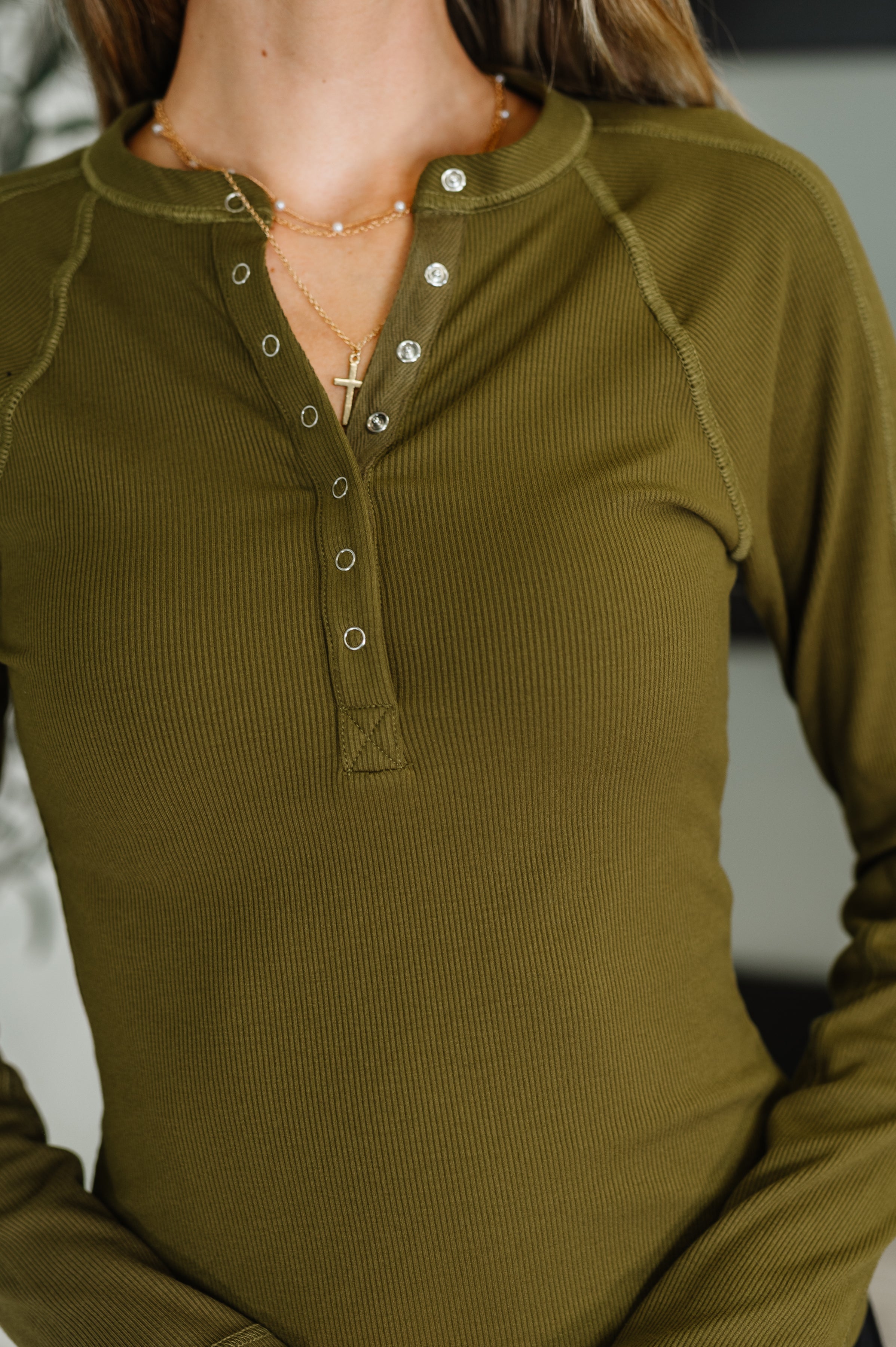 Effortless Edge Knit Henley Top in Camo Green-Womens-Stay Foxy Boutique, Florissant, Missouri