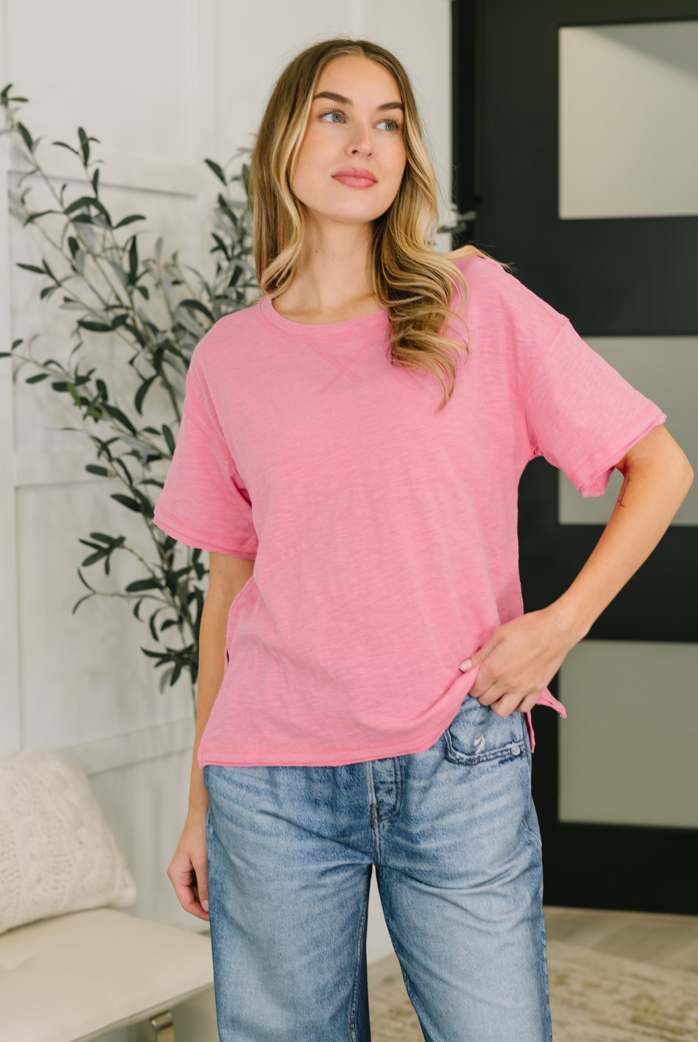 Effortless Edit Boxy Tee in Candy Pink-Womens-Stay Foxy Boutique, Florissant, Missouri