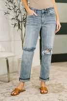 Elaine Mid Rise Boyfriend with Distress & Cuff-Womens-Stay Foxy Boutique, Florissant, Missouri