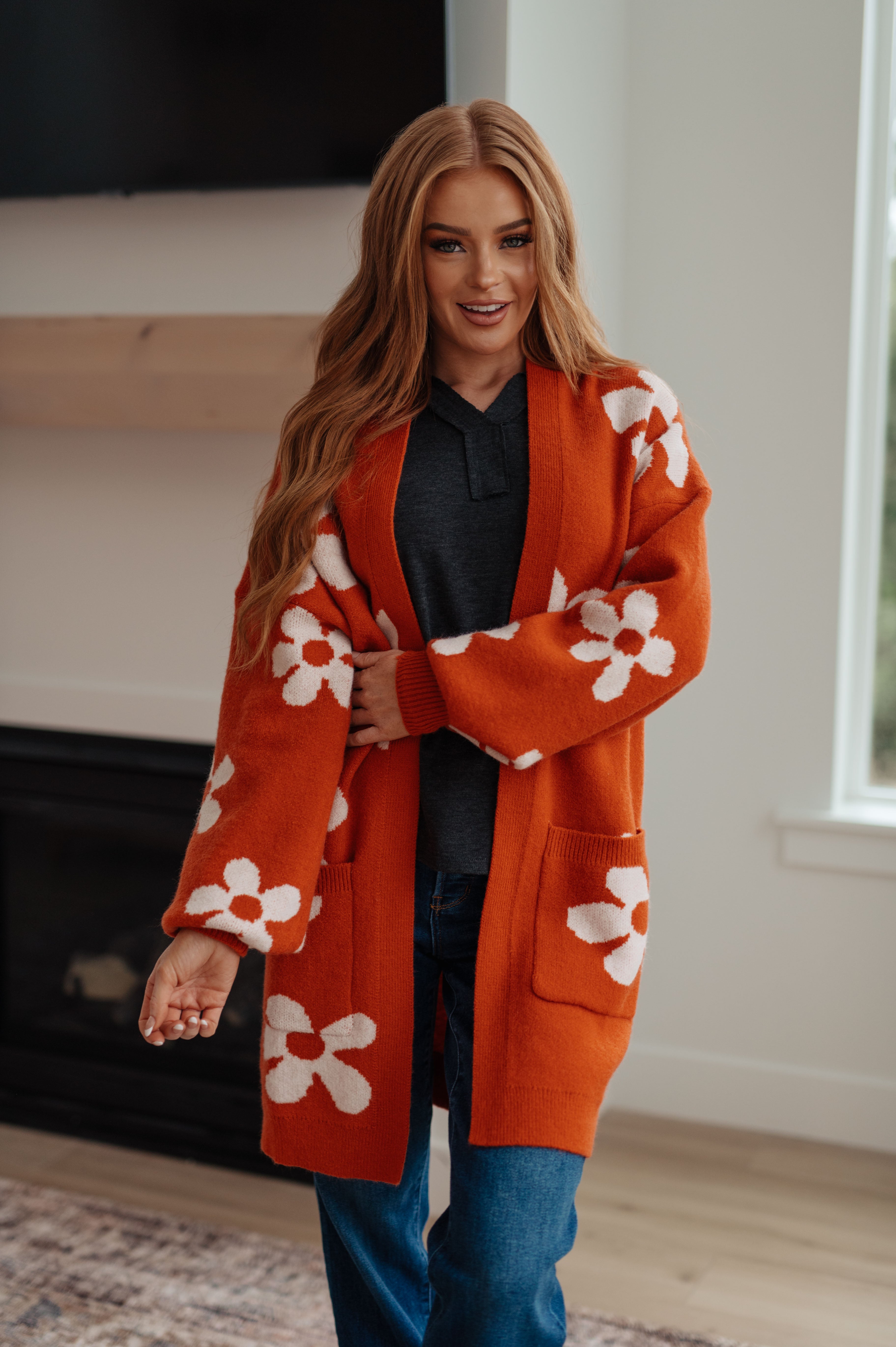 Enough Anyways Floral Cardigan in Burnt Orange-Layers-Stay Foxy Boutique, Florissant, Missouri