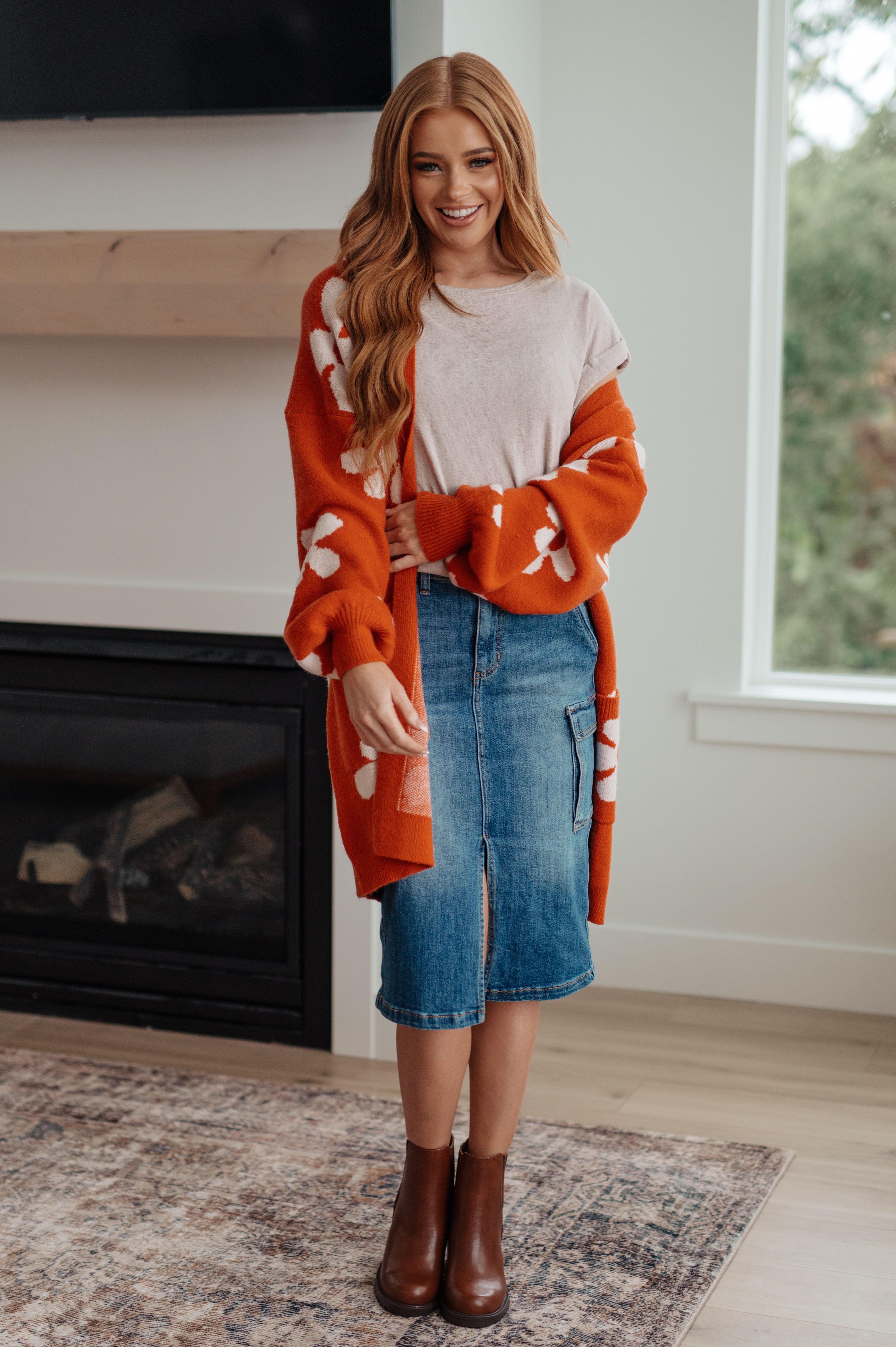 Enough Anyways Floral Cardigan in Burnt Orange-Layers-Stay Foxy Boutique, Florissant, Missouri