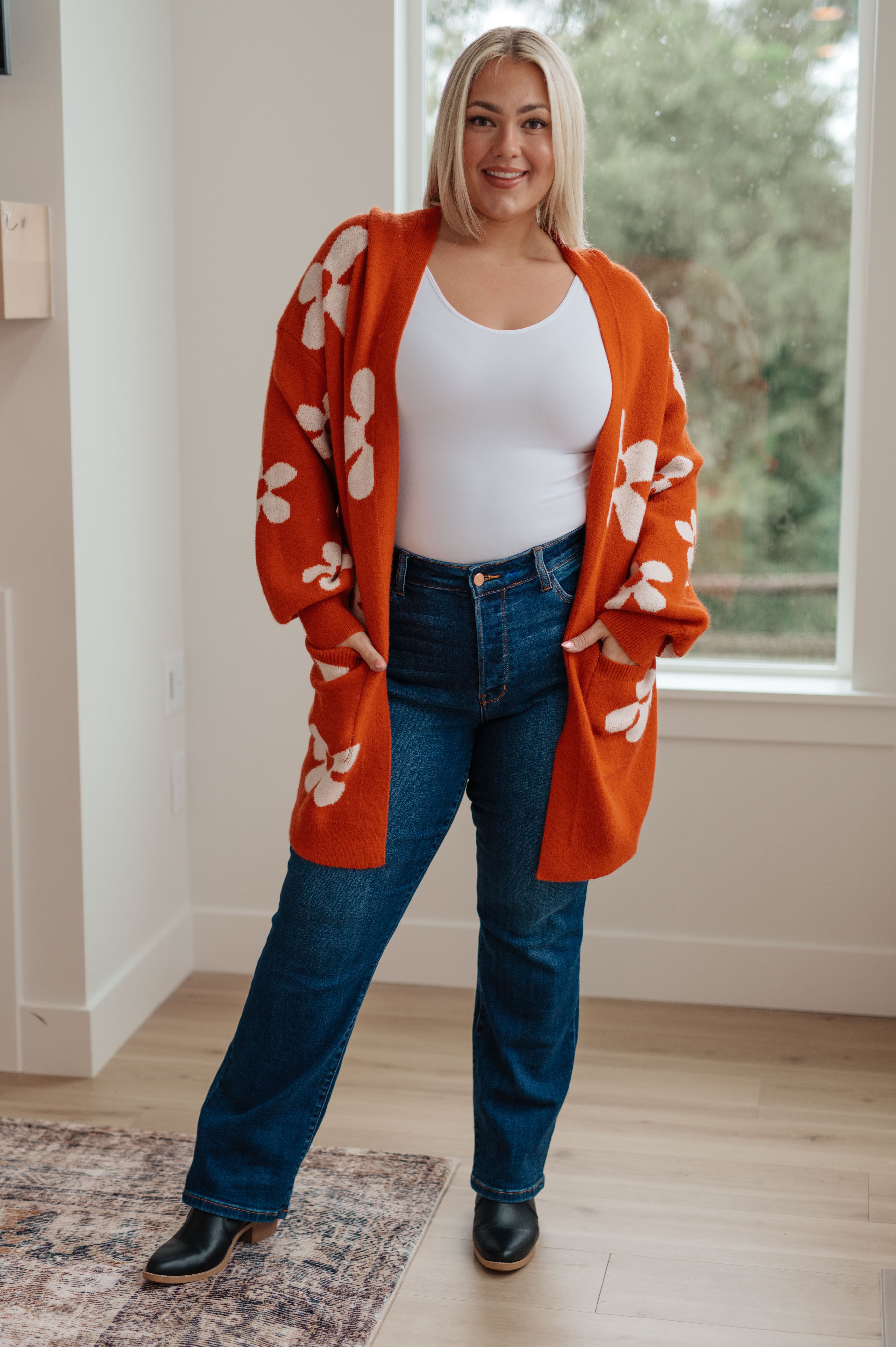 Enough Anyways Floral Cardigan in Burnt Orange-Layers-Stay Foxy Boutique, Florissant, Missouri