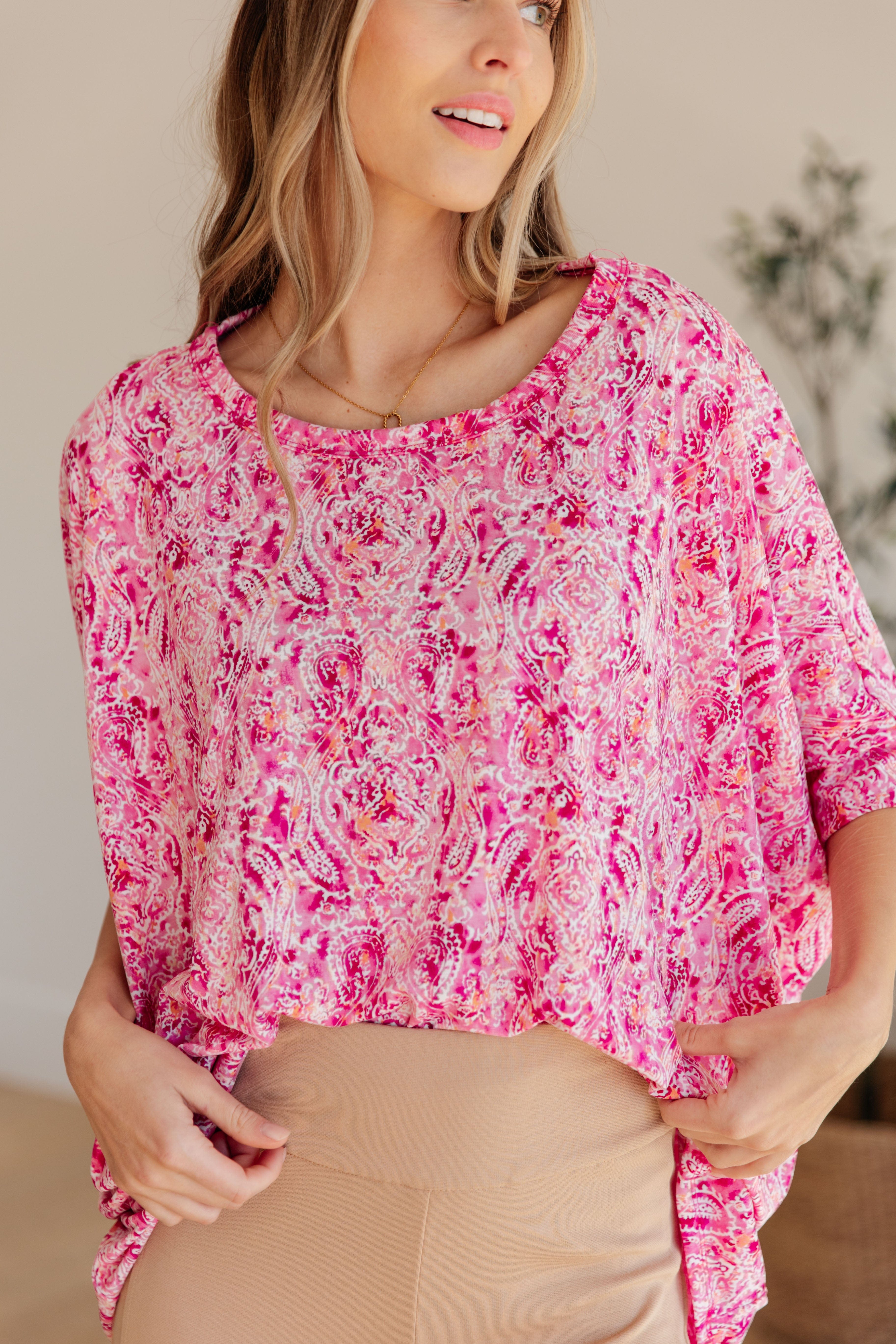 Essential Blouse in Fuchsia and White Paisley-Womens-Stay Foxy Boutique, Florissant, Missouri