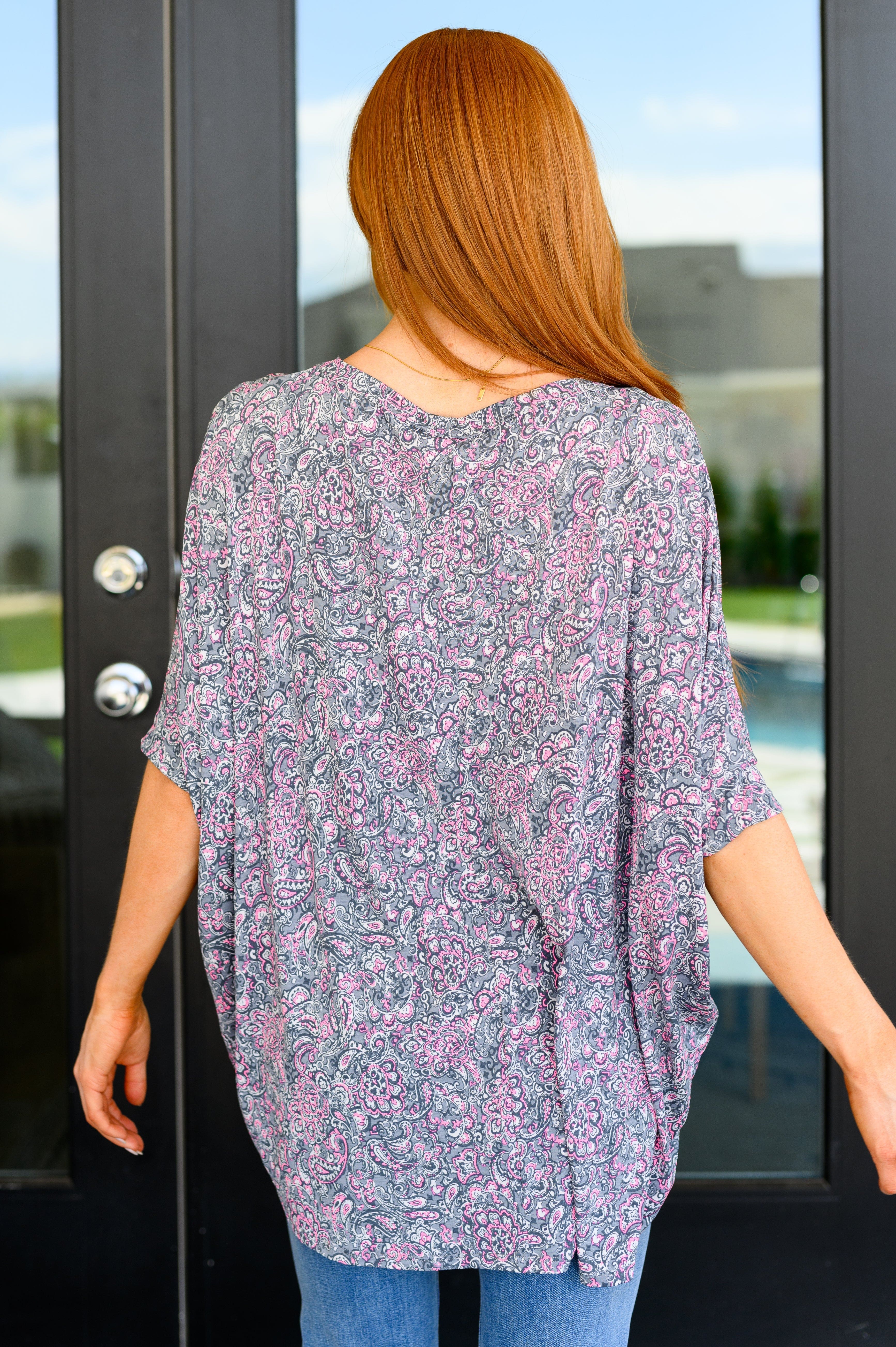 Essential Blouse in Grey and Pink Paisley-Tops-Stay Foxy Boutique, Florissant, Missouri