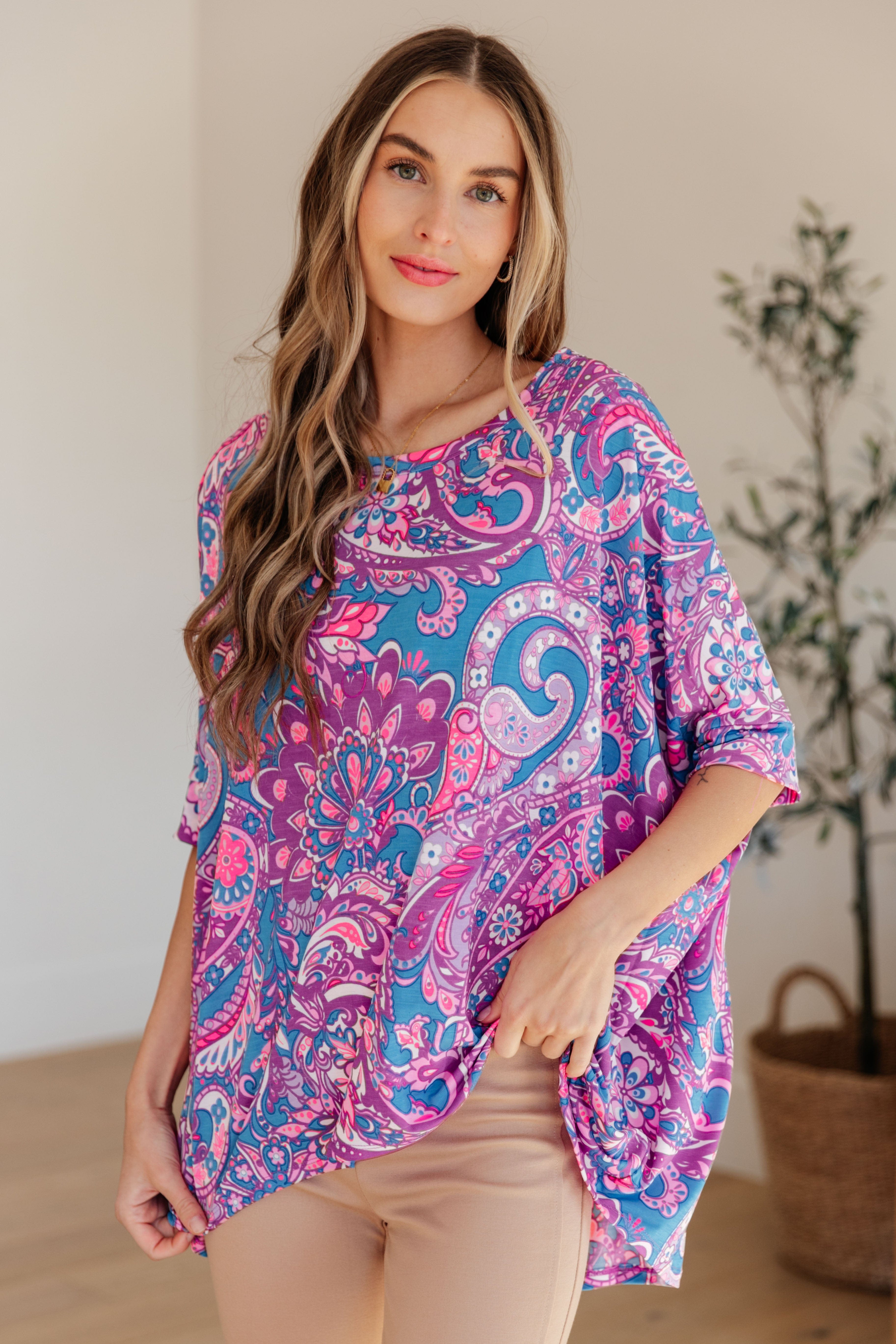 Essential Blouse in Purple Paisley-Womens-Stay Foxy Boutique, Florissant, Missouri