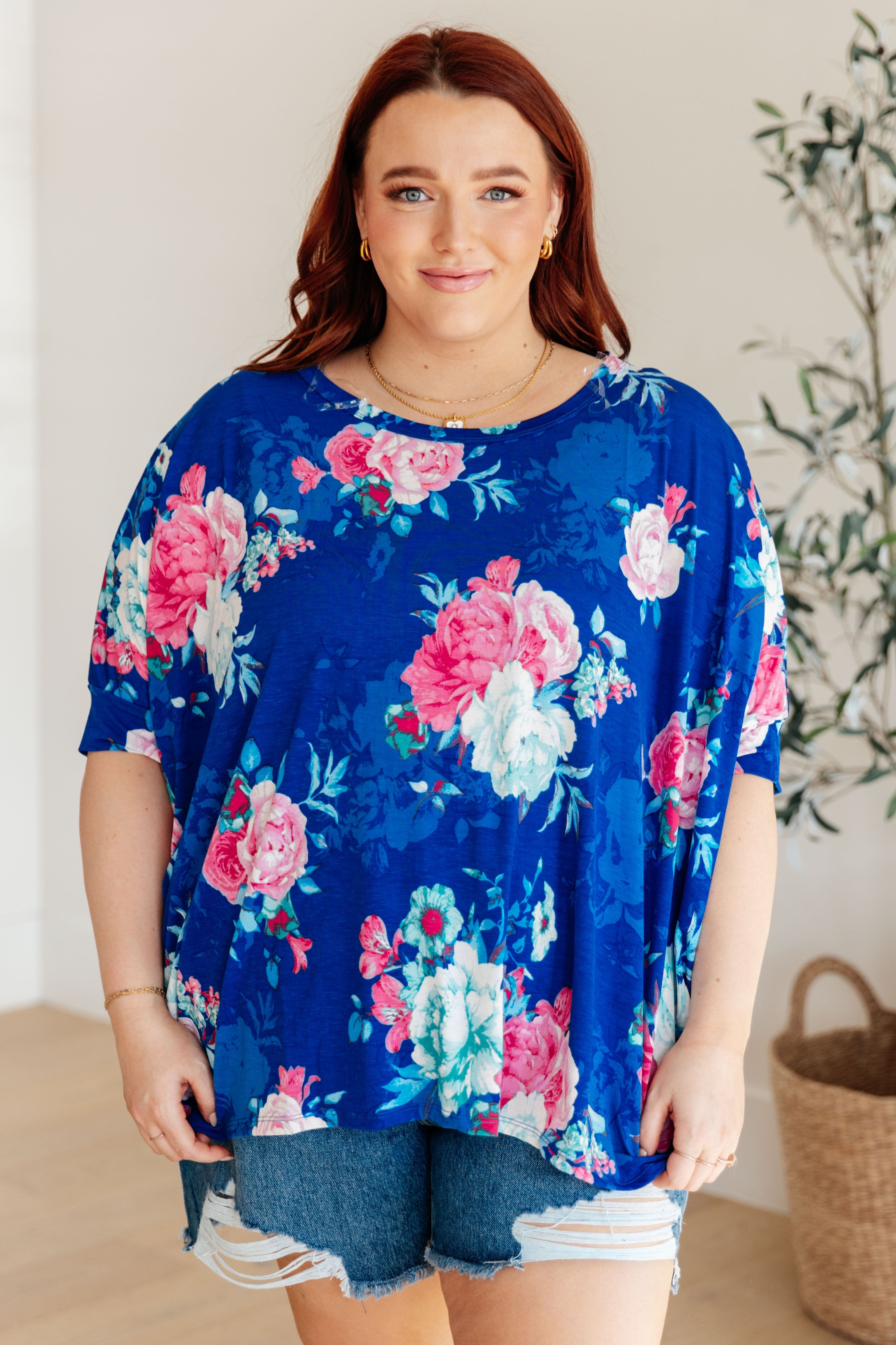 Essential Blouse in Royal and Pink Floral-Womens-Stay Foxy Boutique, Florissant, Missouri