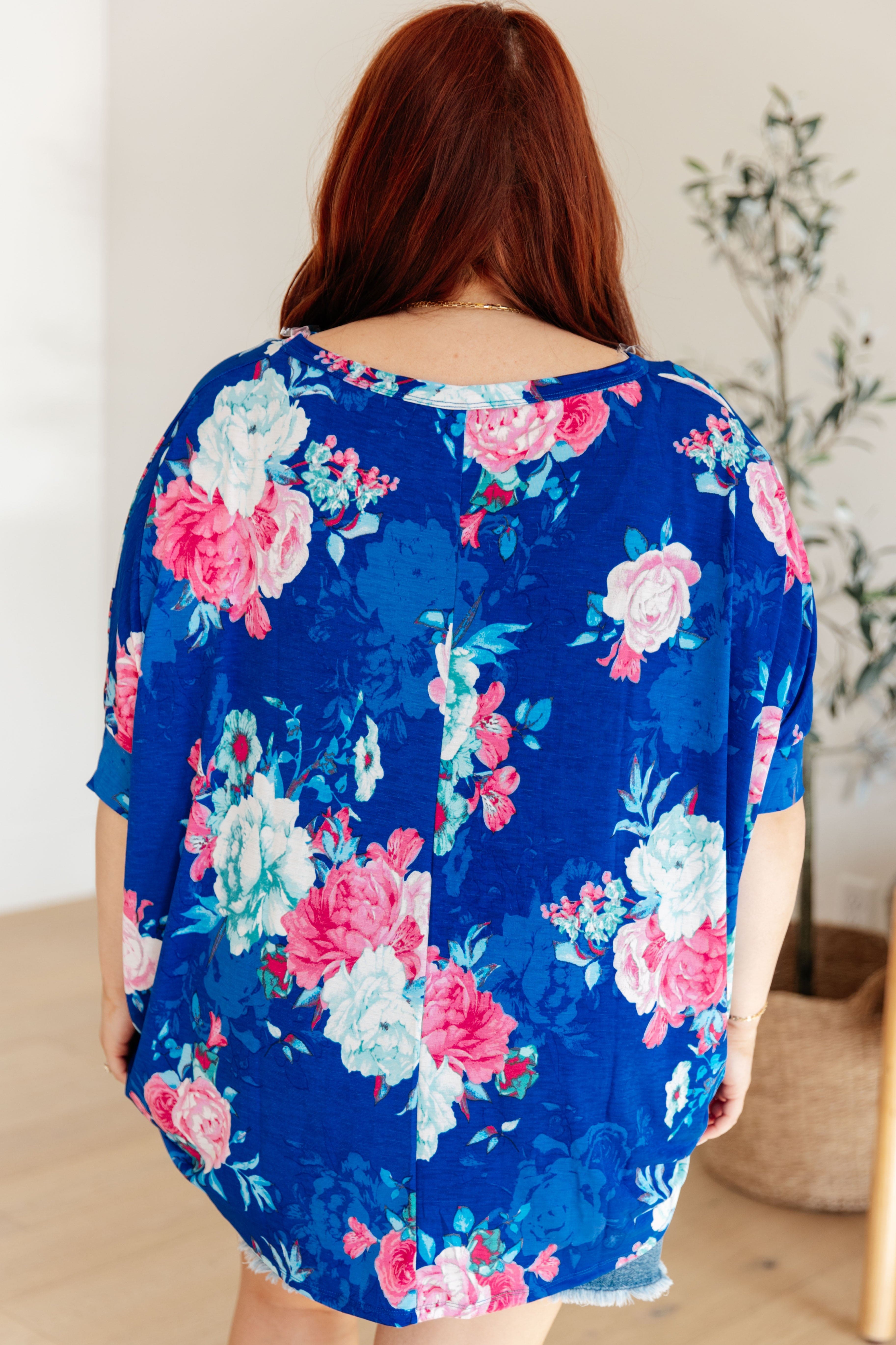 Essential Blouse in Royal and Pink Floral-Womens-Stay Foxy Boutique, Florissant, Missouri