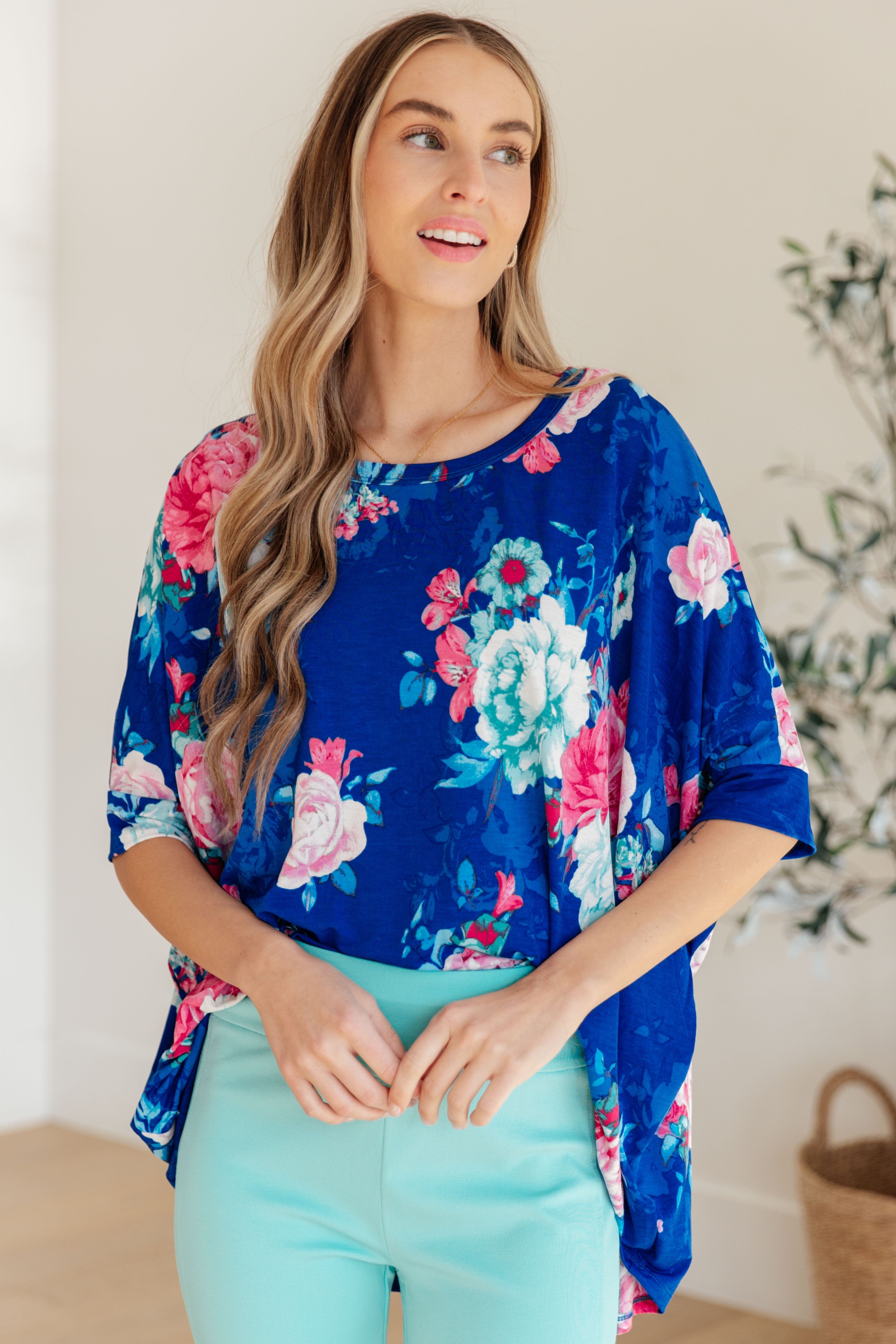 Essential Blouse in Royal and Pink Floral-Womens-Stay Foxy Boutique, Florissant, Missouri