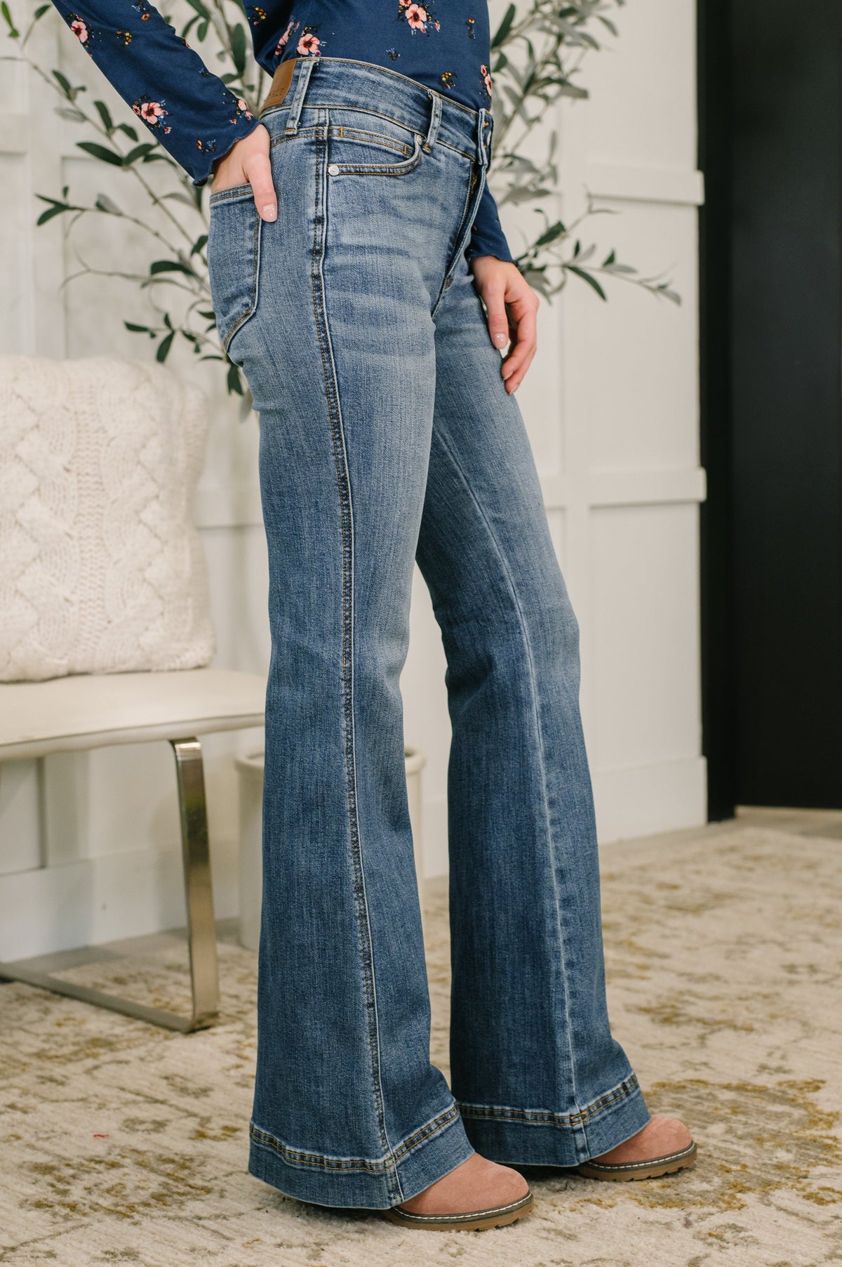 Eva High Waist Flare Tummy Control Double Button WB-Womens-Stay Foxy Boutique, Florissant, Missouri
