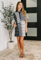Everlasting Love Striped Collared Dress in Black and Navy-Womens-Stay Foxy Boutique, Florissant, Missouri