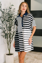 Everlasting Love Striped Collared Dress in Black and Navy-Womens-Stay Foxy Boutique, Florissant, Missouri