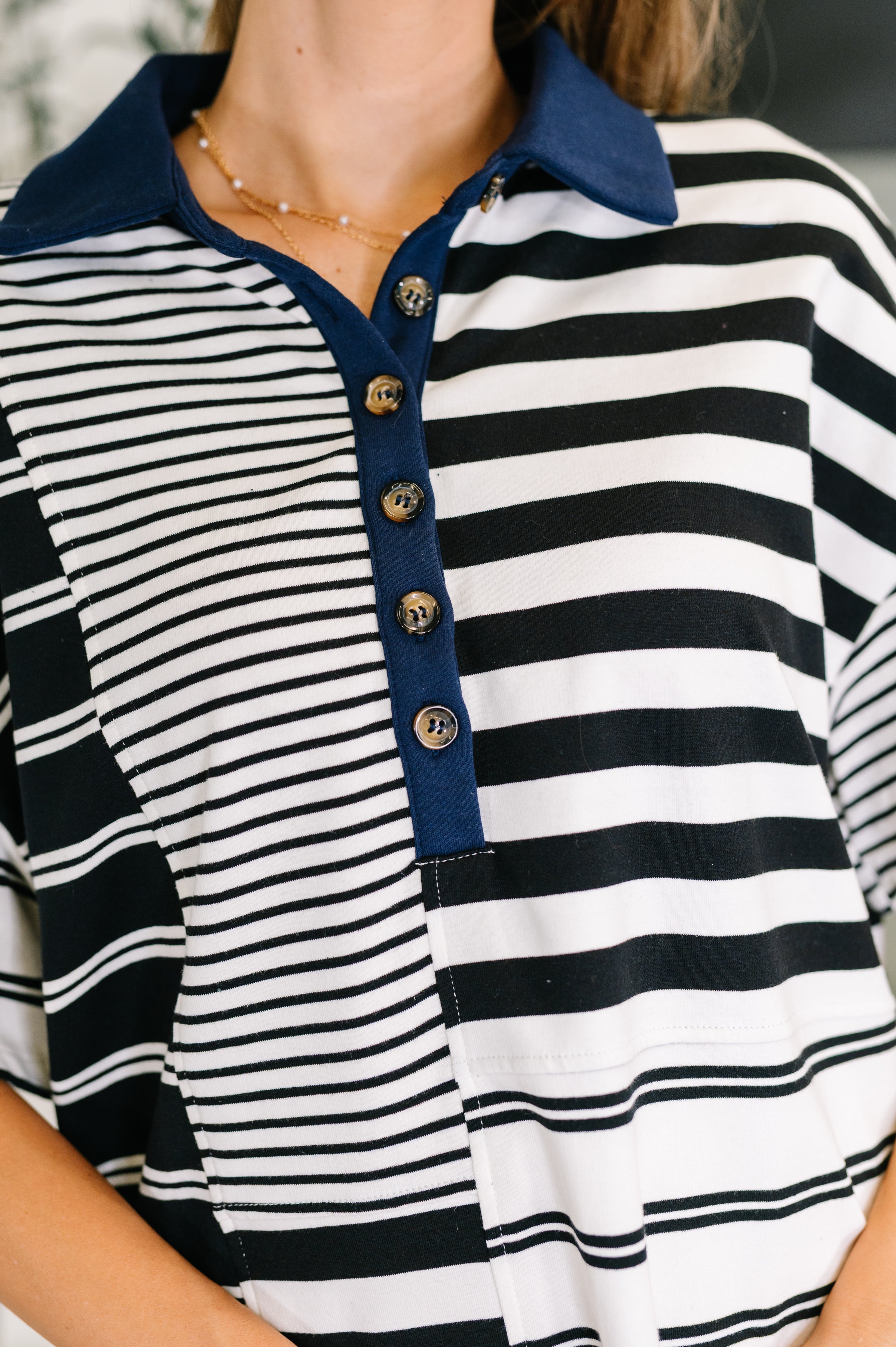 Everlasting Love Striped Collared Dress in Black and Navy-Womens-Stay Foxy Boutique, Florissant, Missouri