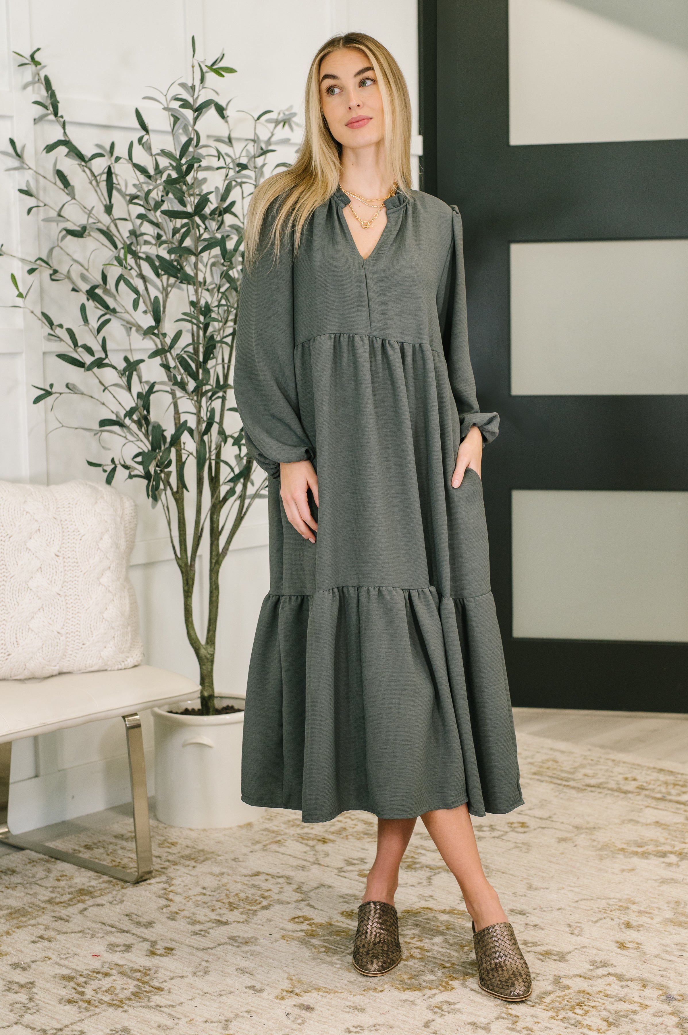 Every Single Touch V-Neck Tiered Dress-Womens-Stay Foxy Boutique, Florissant, Missouri