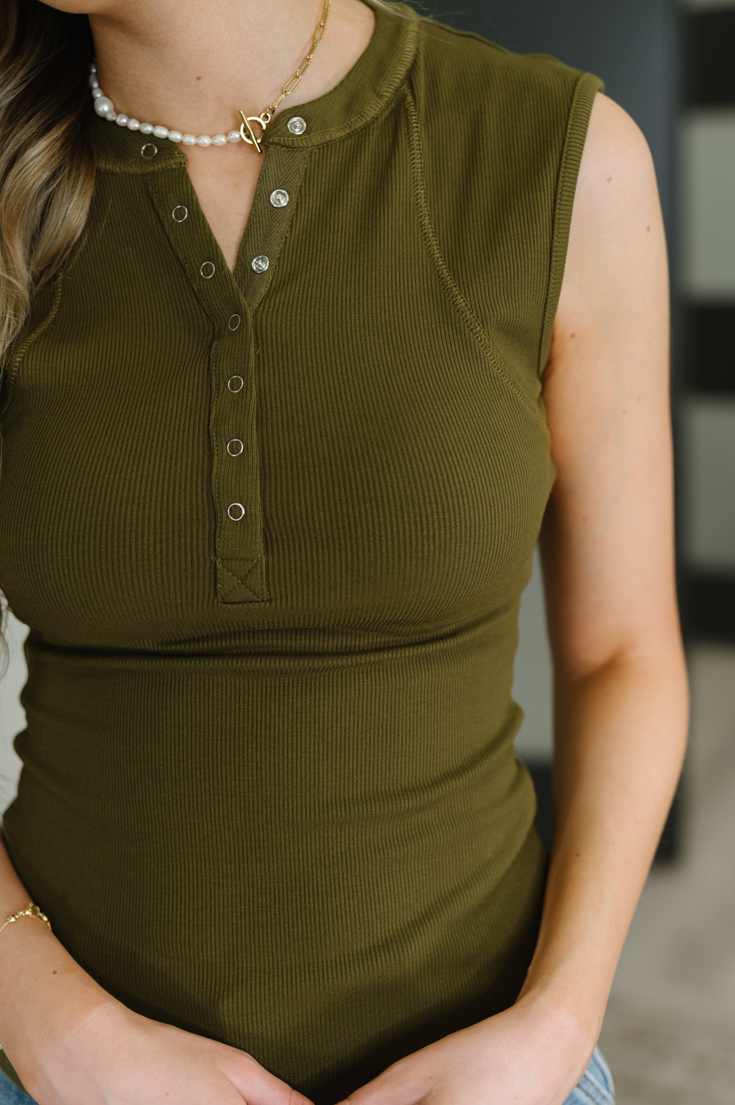 Everyday Edge Knit Henley Tank in Camo Green-Womens-Stay Foxy Boutique, Florissant, Missouri