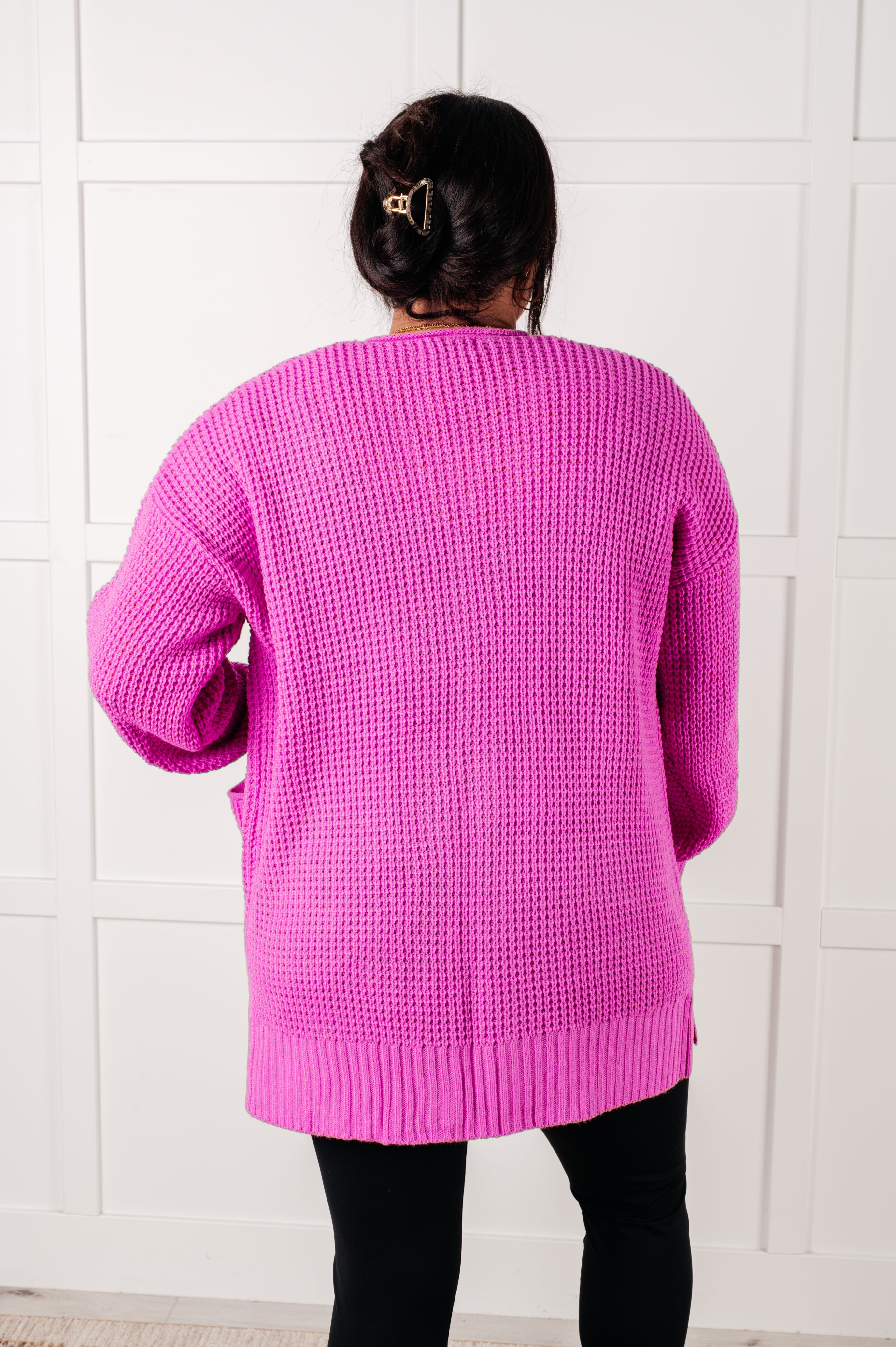 Everything Layer Waffle Knit Open Front Cardigan in Bright Mauve-Layers-Stay Foxy Boutique, Florissant, Missouri