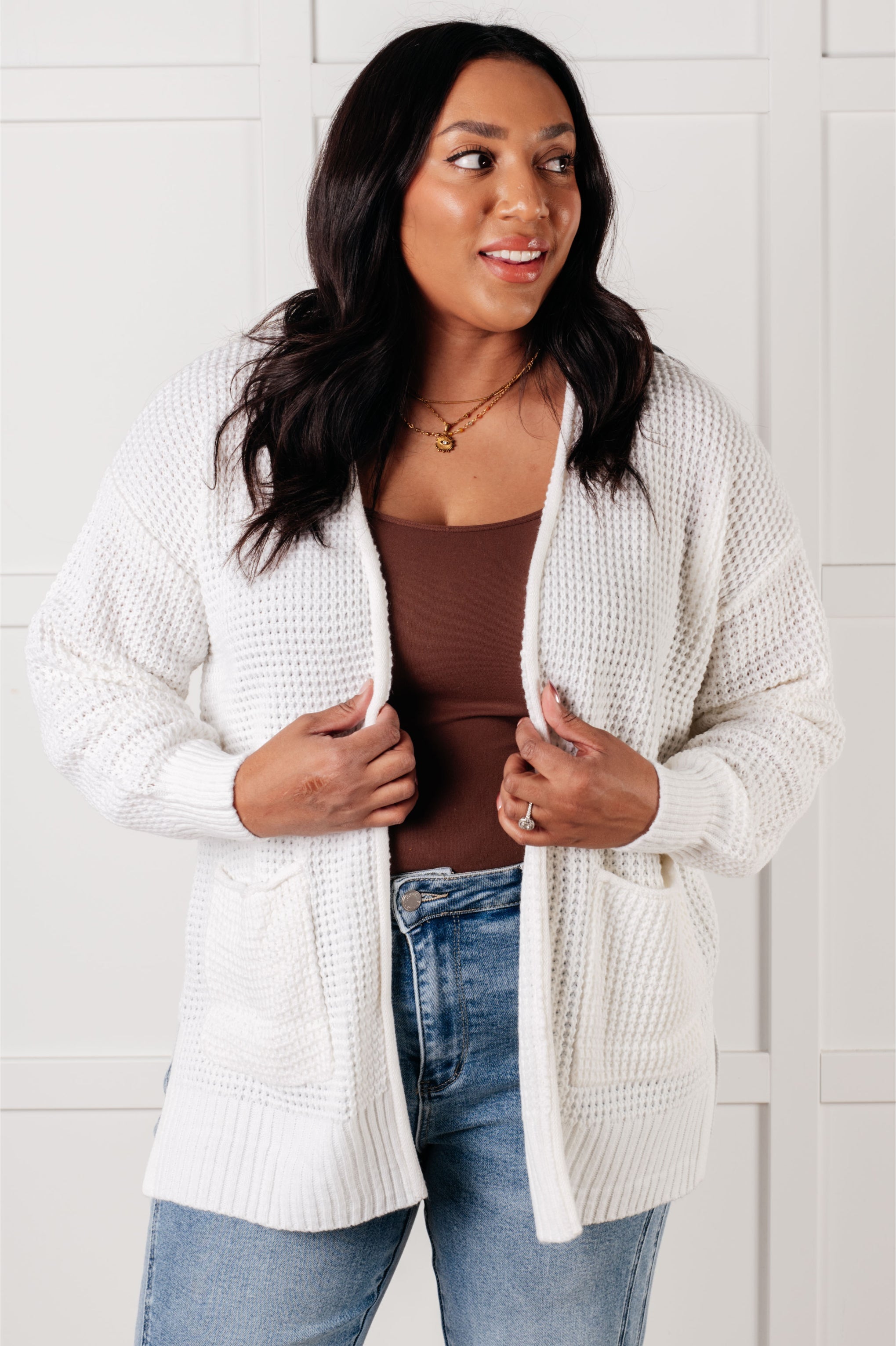 Everything Layer Waffle Knit Open Front Cardigan in Ivory-Layers-Stay Foxy Boutique, Florissant, Missouri