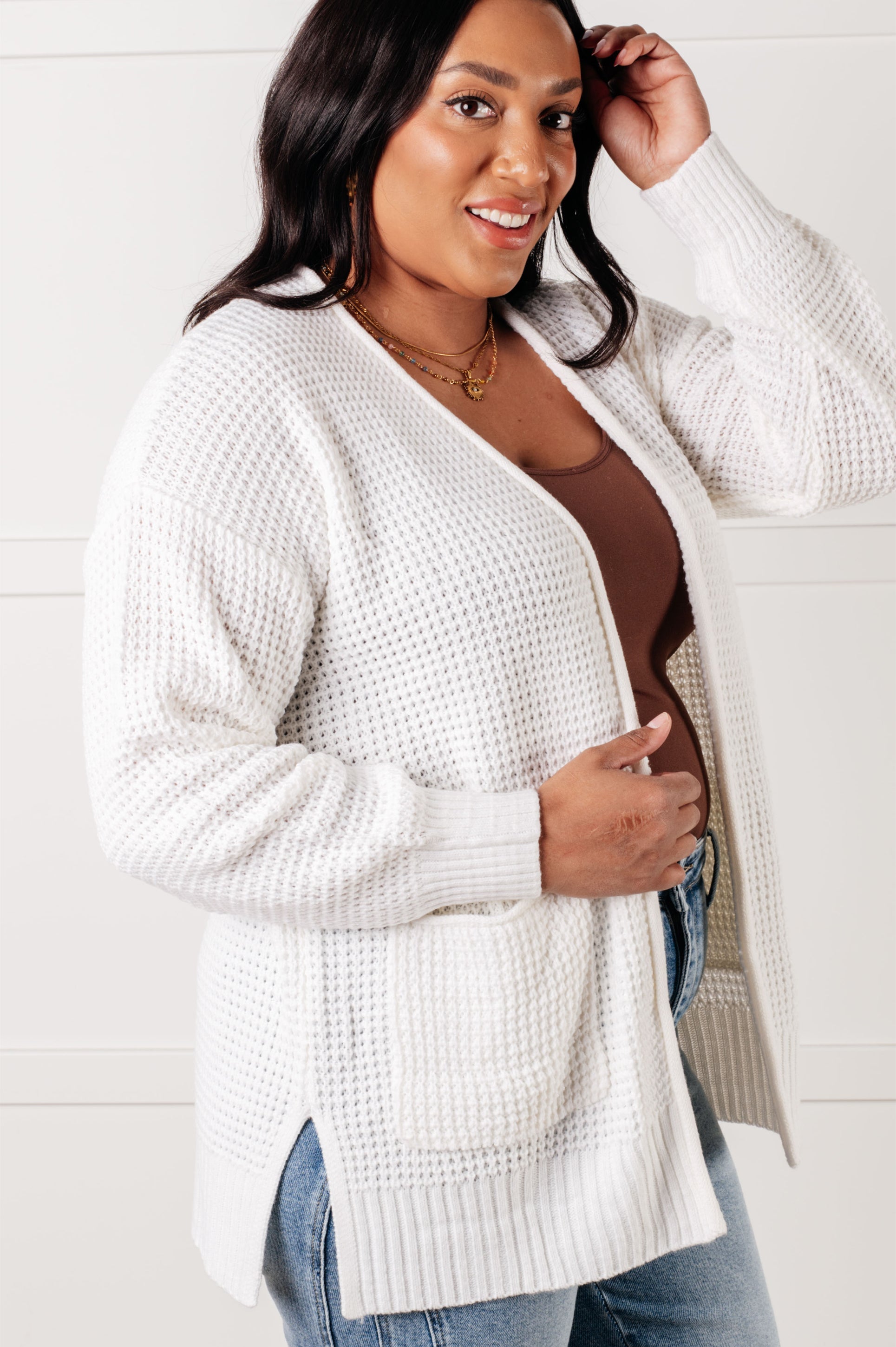 Everything Layer Waffle Knit Open Front Cardigan in Ivory-Layers-Stay Foxy Boutique, Florissant, Missouri
