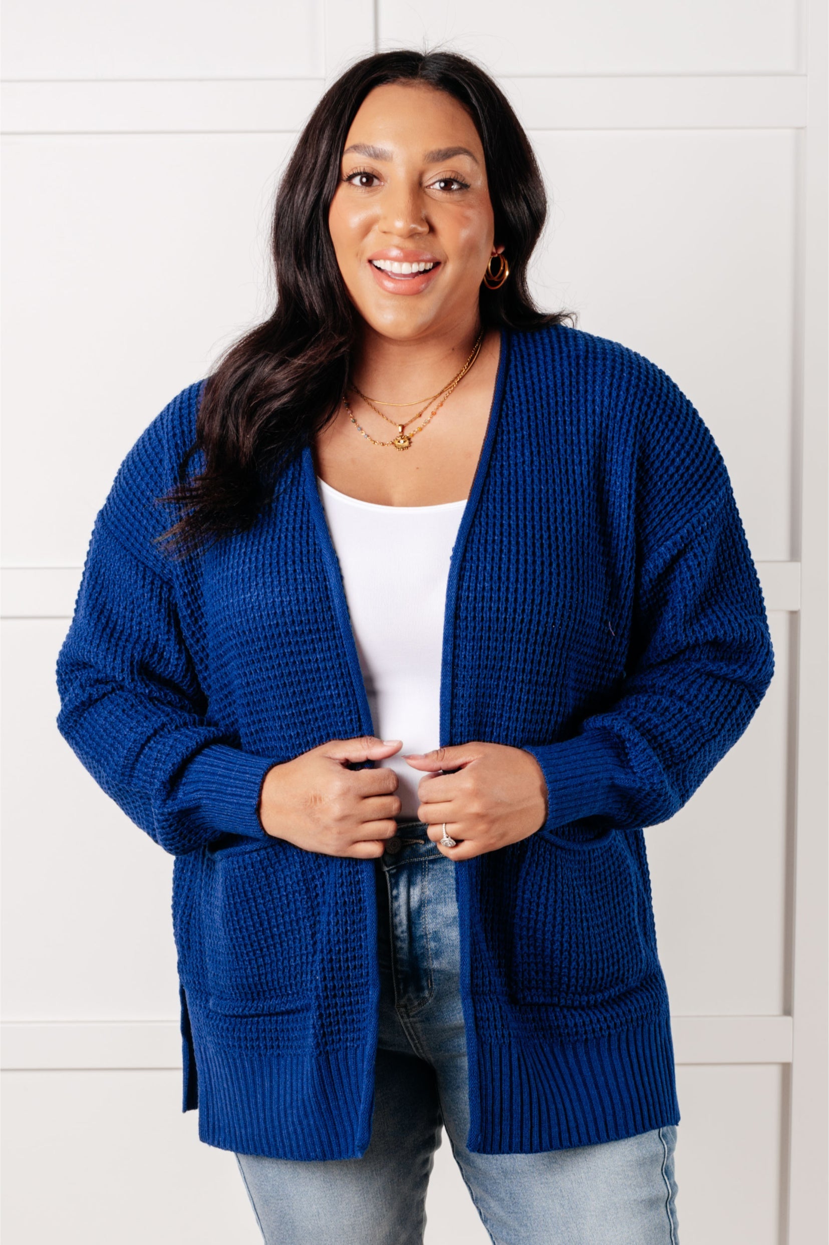 Everything Layer Waffle Knit Open Front Cardigan in Light Navy-Layers-Stay Foxy Boutique, Florissant, Missouri