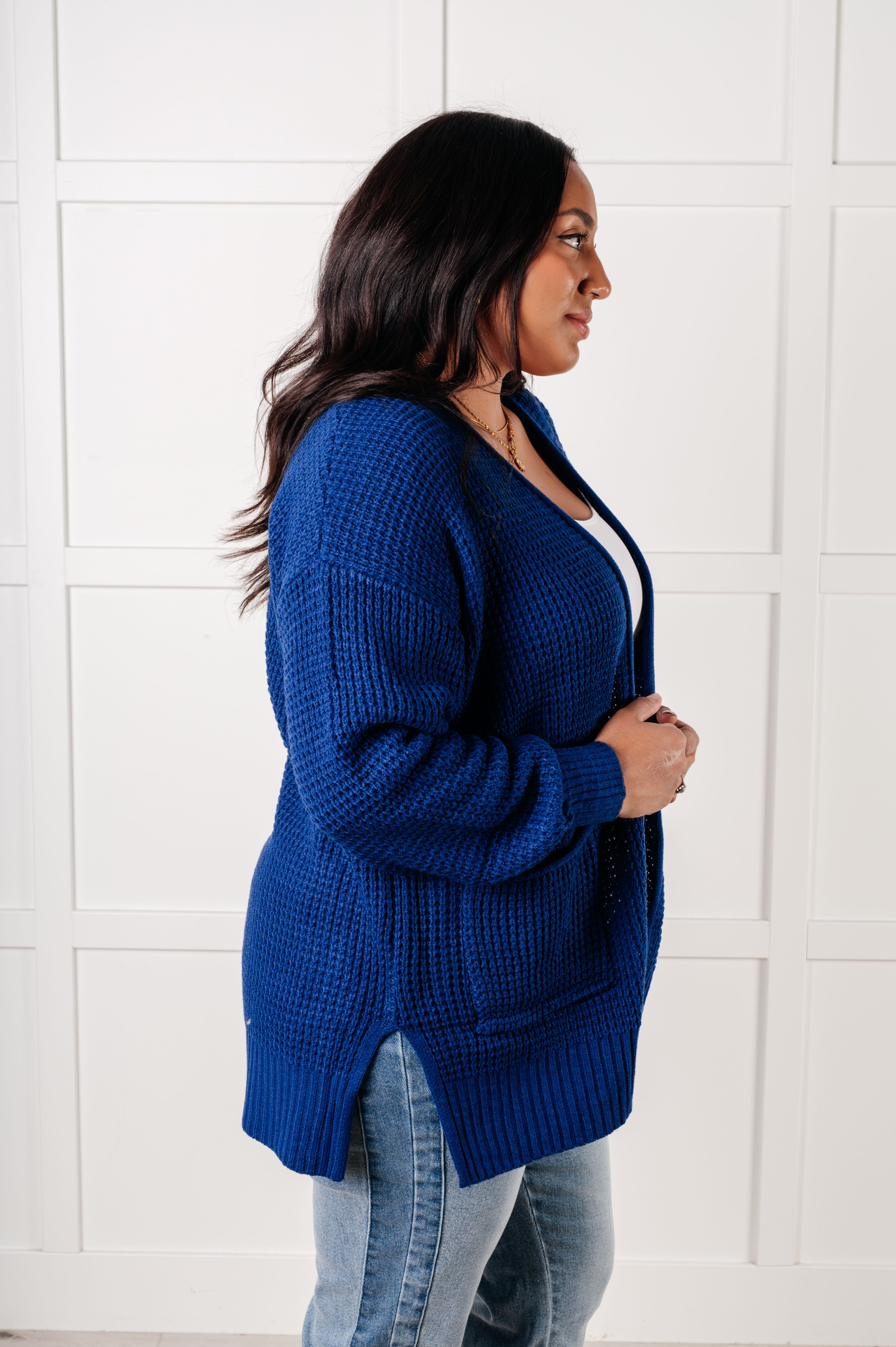 Everything Layer Waffle Knit Open Front Cardigan in Light Navy-Layers-Stay Foxy Boutique, Florissant, Missouri